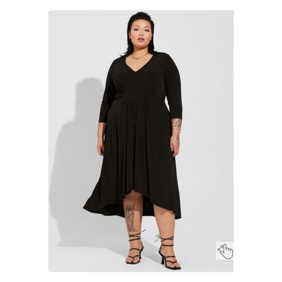 Torrid Black Tea Length Studio Knit Deep V Bodycon Dress Sz.3 NWT - Picture 1 of 10